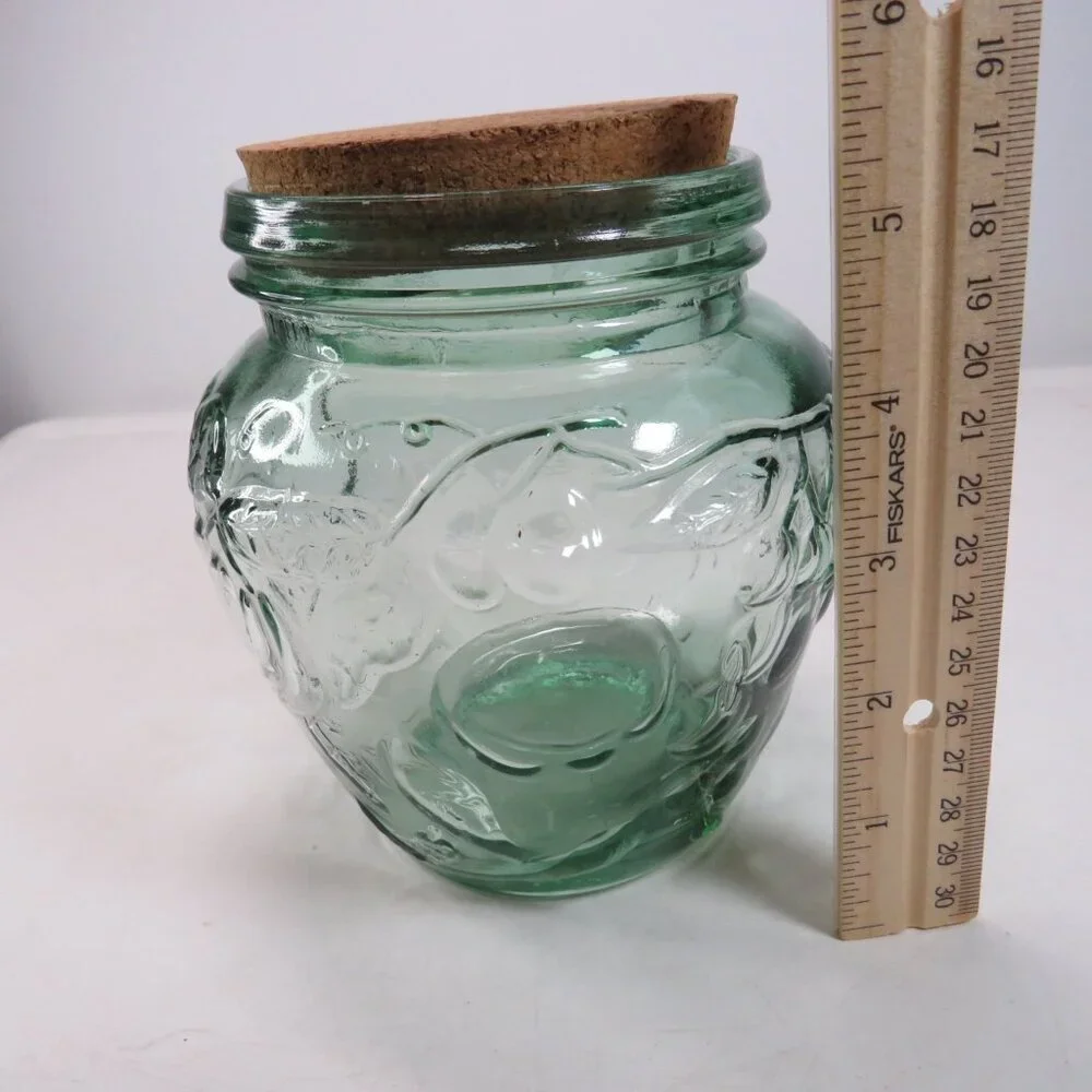 Green Orchard Fruit Glass Jar w decorative Cork Lid